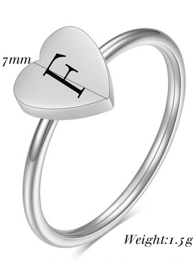 新款欧美跨境爱心不锈钢7MM戒指简约26字母不锈钢桃心女指环饰品
