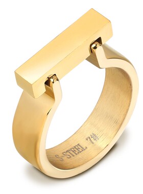 新款欧美跨境ins时尚长方形4MM光面立体不锈钢钛钢戒指简约可激光