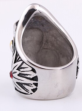 新款欧美复古朋克钛钢鬼面小丑笑骷髅头戒指双鬼头霸气指环男士