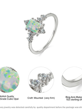 戒指女长方进口opal欧泊澳宝边上白钻戒指男欧美时尚手饰爆款配饰