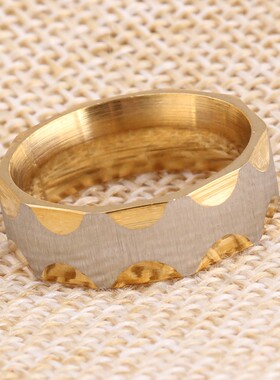 新款亚马逊欧美时尚简约波纹镀金男女不锈钢戒指女厂家