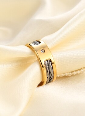 新款跨境欧美8MM镶钻电缆线钢丝线光面不锈钢戒指时尚百搭热卖女