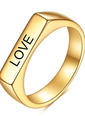 新款跨境时尚简约4MM小长条18K金刻字FAITH钛钢戒指可激光Logo女