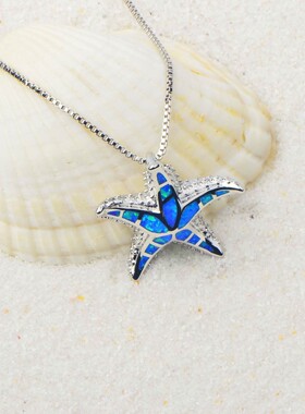 新款 ins风 爆款蓝色澳宝海星项链吊坠饰品镶进口欧泊opal