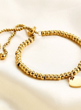 新款欧美4MM不锈钢圆珠链爱心可伸缩调节可激光Logo手链热卖