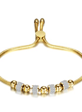 新款欧美跨境ins6MM满钻圆珠可调节钛钢手链潮男个性百搭时尚