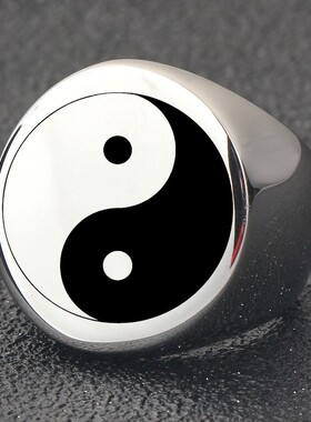 新款国潮风ins太极阴阳八卦图22MM钛钢圆形戒指复古时尚个性潮人