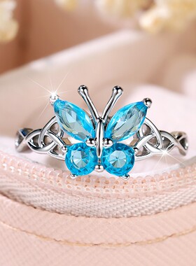 新款白K镂空彩钻蝴蝶设计指环 夏季时尚精美小清新个性戒指