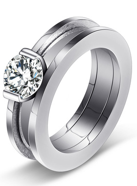 配饰镶锆石不褪色钛钢戒指