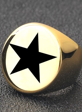 新款欧美朋克钛钢圆形简约22MM五角星男士戒指复古时尚个性男