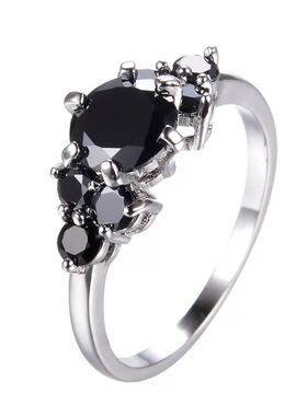 多色锆石白金六爪蓝钻戒指新品