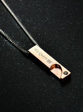 新款欧美时尚情人节礼物钛钢情侣项链Her King HisQueen爱心吊坠