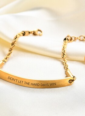 新款欧美跨境亚马逊热销5MM不锈钢弯牌刻字励志手镯激光Logo手链