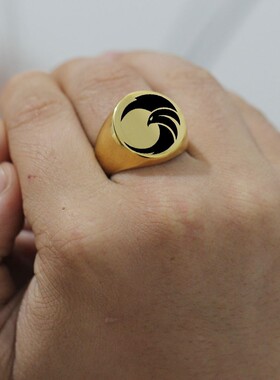 新款欧美跨境热卖不锈钢戒指圆形22MM光面戒指月圆飞行的老鹰指环