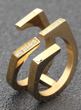 新款欧美跨境热卖ins简约镶锆石可开口双层简约戒指 钛钢时尚指环