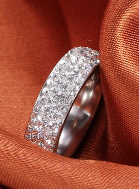 新款不锈钢戒指女士镶钻6MM五排个性钛钢指环欧美时尚百搭女厂家