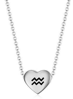 新款欧美十二星座12MM爱心简约项链时尚吊坠钛钢18K金锁骨链百搭