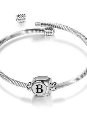 新款欧美简约不锈钢可打开手镯筛子26个字母百搭热卖可激光Logo手