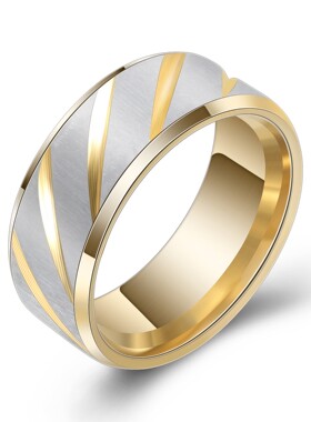 新款亚马逊欧美8MM简约内弧双斜边批花斜纹磨砂情侣戒指