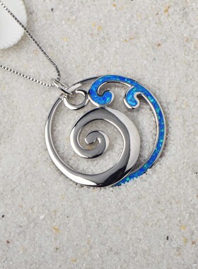 新款 ins风 夏威夷海滩蓝色海浪澳宝项链波浪吊坠饰品镶欧