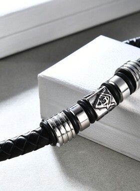 新款欧美亚马逊热卖不锈钢男士手链9MM共济会Logo磁铁钛钢手链女