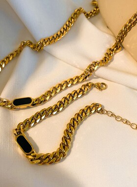 新款欧美不锈钢古巴链手链项链套