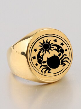 新款欧美复古朋克创意男士圆形22mm指环个性螃蟹太阳星星不锈钢戒