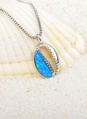 新款 ins风 爆款澳宝蓝色澳宝小贝壳项链吊坠饰品镶进口欧泊