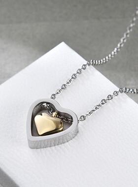 新款欧美跨境热卖ins简约爱心镂空不锈钢项链爱心可刻字Logo吊坠