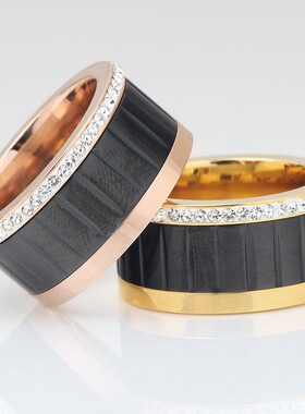 新款热卖单边11mm镶钻时尚戒指不锈钢钛钢可转动戒指女