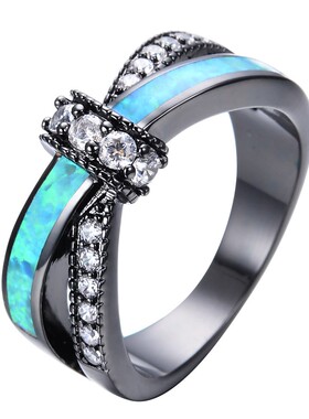 新款 黑金澳宝白色澳宝交叉锆石戒指