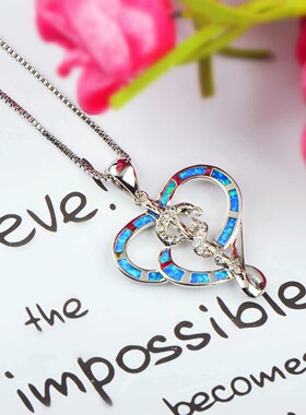 新款项链女欧美时尚饰品夏威夷蓝色澳宝小蛇项链爱心蛇毛衣链欧珀