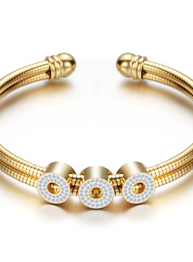 欧美风镶钻金色蛇骨链钛钢手环