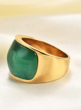 新款欧美跨境创意百搭不锈钢猫眼石大扳指尾戒钛钢不锈钢戒指