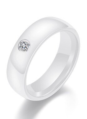 新款跨境亚马逊热卖黑白陶瓷6MM单钻戒指时尚潮流情侣镶钻对戒戒