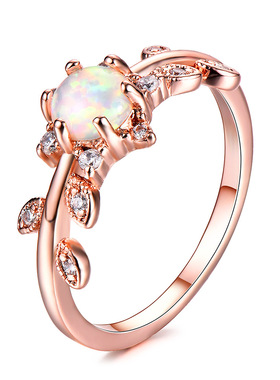 白金树叶欧泊六爪戒指新品热销