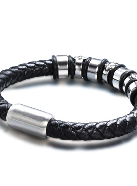 欧美风男士真皮复古狮子头手饰品