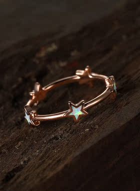 新款欧美跨境热卖玫瑰金白澳宝五角星戒指女简约小众百搭指环
