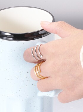 新款欧美跨境热卖ins不锈钢简约15MM线圈开口镶钻戒指个性百搭女