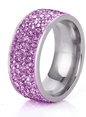 新款厂家欧美个性8mm5排镶钻时尚百搭不锈钢戒指指环饰品配饰热卖