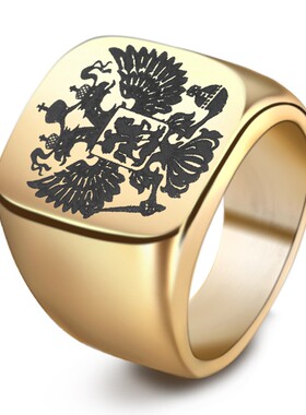 新款厂家 不锈钢戒指18MM光面方形双头鹰标志指环欧美手饰女