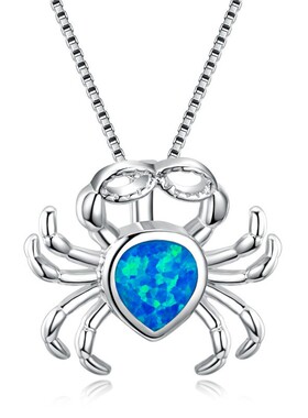 新款跨境WISH欧美时尚蓝色进口澳宝螃个性项链女ins精美简约吊坠