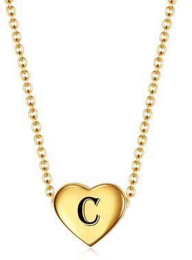 新款跨境欧美热卖简约不锈钢12MM爱心18K金吊坠26个英文字母项链