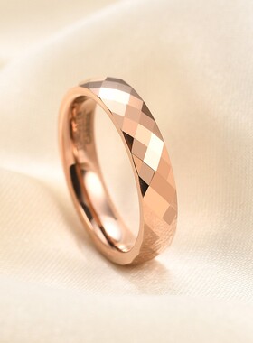 新款欧美跨境钨钢戒指4 6 MM切面菱形情侣戒指玫瑰金指环热卖