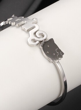 新款可爱Hello小猫 时尚小巧Ins女士钛钢不锈钢可开口手镯女潮流