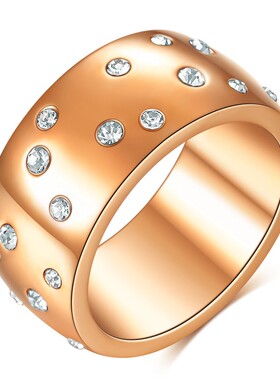 新款欧美跨境ins流行10MM满天星镶钻钛钢情侣对戒戒指指环女