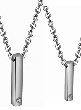 新款厂家个性光面小长条吊坠可激光Logo镶钻不锈钢情侣项链女