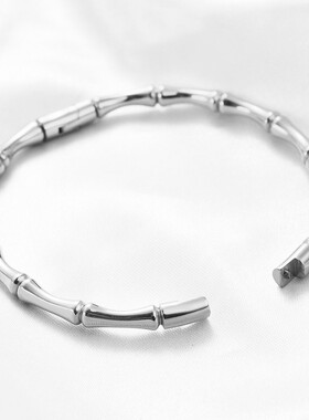 新款欧美ins手镯简约圆形竹节5MM不锈钢磁吸手环光面激光Logo