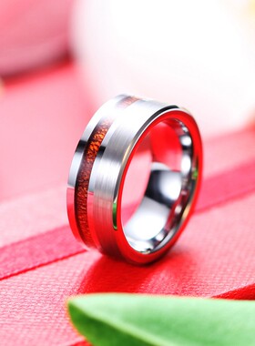 新款亚马逊热卖 钨钢戒指8MM单排木纹男士乌金戒指时尚指环女