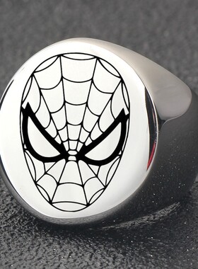 新款欧美影视周边神奇蜘蛛侠面具钛钢22MM圆形男士戒指可激光Logo